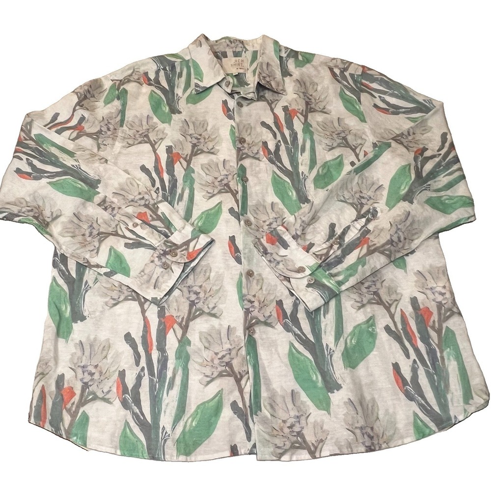 Richards Mens Tropical Resort Wear Linen Dress Shirt XL Button Long Slv Coastal